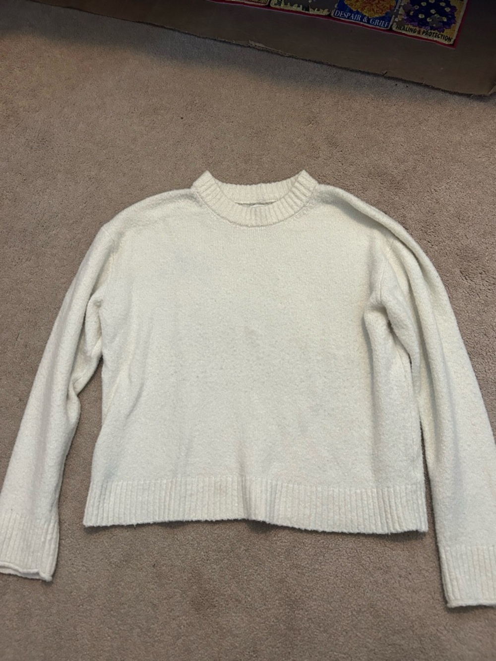 American Eagle Outfitters Cream Crewneck Sweater